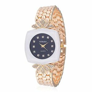 【送料無料】腕時計　デザイナーオーストリアクリスタルリーフモチーフブレスレットレディースゴールドトーンクリップウォッチdesigner austrian crystal leaf motif bracelet gold tone clip close watch