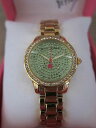 【送料無料】腕時計 ジョンソンゴールドトーンクリスタルウォッチbetsey johnson gold tone amp; green tiny time crystal embellished case watch nwb(2)