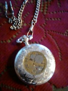 【送料無料】腕時計　ガラスドアシルバーストーンチェーンポケットウォッチ