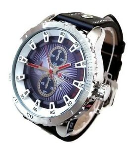 【送料無料】腕時計　メンズファッションウォッチブラックレザーシルバーケース