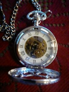 【送料無料】腕時計　ガラスドアシルバーストーンチェーンポケットウォッチ