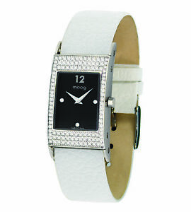 【送料無料】腕時計　パリノワールブレスレットブランmoog paris montre femme avec cadran noir, bracelet blanc en cuir vritable