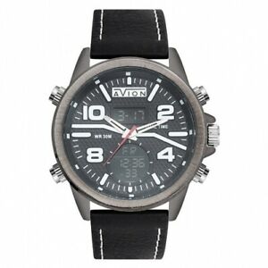 【送料無料】腕時計　デュアルタイムorologio avion military dual time uomo pelle nera av1805bk
