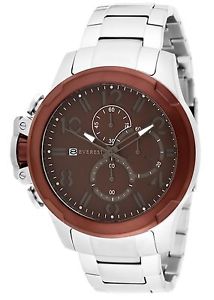 【送料無料】腕時計 エベレストメンズクロノグラフウォッチシルバートーンブラウンeverest mens es30083 over size chronograph watch silver tone brown