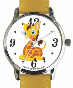 【送料無料】腕時計　キリンストラップsave our wildlifegiraffe image watch with yellow strap and donation to awf