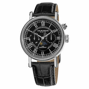 【送料無料】腕時計 スイスクォーツマルチファンクションウォッチmens akribos xxiv ak610bk swiss quartz multifunction genuine leather watch