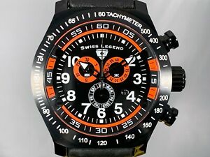 【送料無料】腕時計　スイススイスクオーツクロノグラフレザーストラップオレンジパイロットウォッチswiss legend orange 52mm sl pilot swiss quartz chronograph leather strap watch