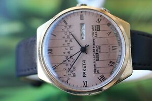 【送料無料】腕時計 ソゴールドマルチmens very big ussr goldplated raketa watch 17 jewels with multi date