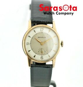 ベンラス 【送料無料】腕時計　ビンテージアンティークハンドウインチケースvintage benrus antique hand wind leather 30mm gold plated case wrist watch