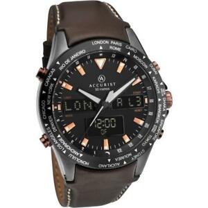 腕時計　アナログデジタルワールドタイムレザーストラップ￥ウォッチaccurist 7101 gents analogue digital world time leather strap watch rrp 23900