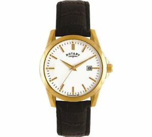 ̵ӻסȥ꡼쥶ȥåץågents rotary gs0343806 date leather strap gold plated watch rrp 70 bargain