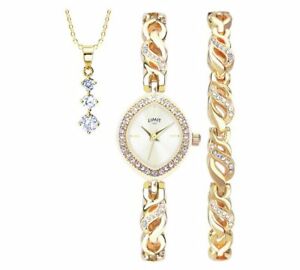 【送料無料】腕時計　レディースネックレスレディースブレスレットセットlimit ladies gold coloured watch, pendant and bracelet set best gift for ladies