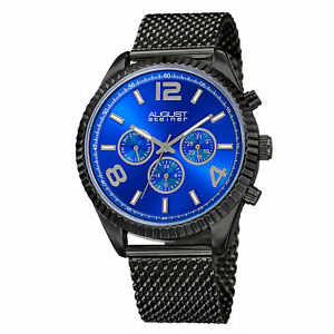 【送料無料】腕時計　シュタイナータイムゾーンタキメータースチールメッシュmens august steiner as8196bkbu two time zone date tachymeter steel mesh watch