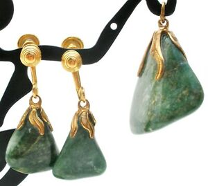 【送料無料】アクセサリー　ネックレスグリーンヒスイペンダントイヤリングデミセットnuevo anunciovintage jade verde colgante y pendientes oro lleno demi set joyera