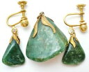 【送料無料】アクセサリー　ネックレスグリーンヒスイペンダントイヤリングデミセットnuevo anunciovintage jade verde colgante y pendientes oro lleno demi set joyera