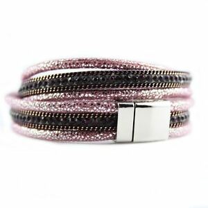 【送料無料】アクセサリー　ネックレスブレスレットローズラップクリスタルツアーbracelet wrap slake strass duble tour brillants cristal en cuir de daim rose