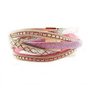 【送料無料】アクセサリー　ネックレスブレスレットローズラップクリスタルツアーbracelet wrap slake strass duble tour brillants cristal en cuir de daim rose