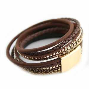 【送料無料】アクセサリー　ネックレスブレスレットラップクリスタルブラウンツアーbracelet wrap slake strass duble tour brillants cristal en cuir de daim marron