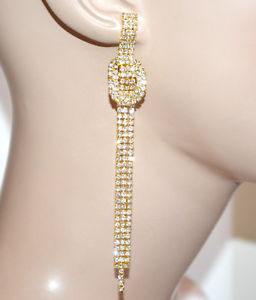 アクセサリー　ネックレスゴールドorecchini donna oro dorati fili strass pendenti lunghi eleganti cerimonia a29