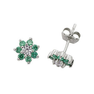 ̵ۥ꡼ͥå쥹С󥰥饹ԥverde y blanca plata redondo cz flor cluster pendientes con pasador