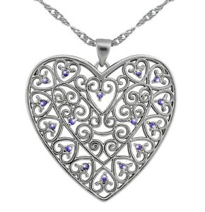 アクセサリー　ネックレスジュエリーシルバーハートネックレスシルバーパープルクリスマスlas seoras joyera collar de corazn de plata plateado prpura mujer regalo de navidad