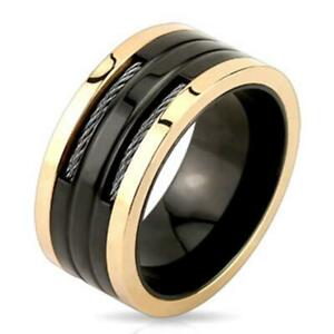 【送料無料】アクセサリー　ネックレスステンレススチールリングブラックピンクワイヤーaf anillo de acero inoxidable negro, rosado 10mm ancho incrustado alambre 60 1