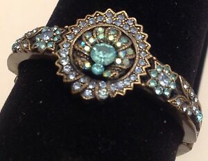 アクセサリー　ネックレスブレスレットブロンズドbracelet rigide couleur bronze dcor floral tout de cristaux bleu brillance 4011