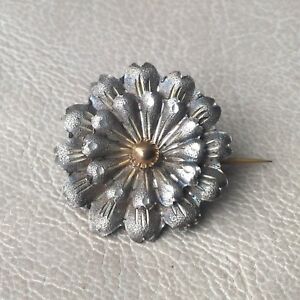 アクセサリー　ネックレスブローチアルジェントマッシフプラークシルバーブローチbroche ancienne argent massif fleurs plaqu or 1900 jugendstil silver brooch