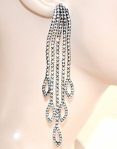【送料無料】アクセサリー　ネックレスドナorecchini neri donna fili pendenti lunghi cristalli strass eleganti cerimonia z5