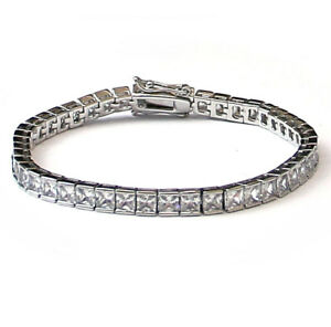 【送料無料】アクセサリー　ネックレスプラチナテニスブレスレットインチplatino chapado 4mm cz corte cuadrado pulsera de tenis 8 pulgadas de largo