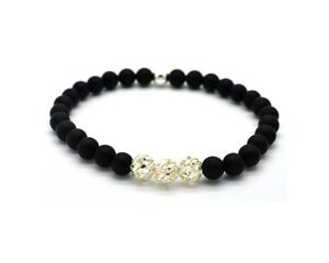 アクセサリー　ネックレスオニキスブレスレットイギリスガラススターリングシルバーescarchado negro onyx pulsera con perlas de plata esterlina 925 hecho a mano en reino unido