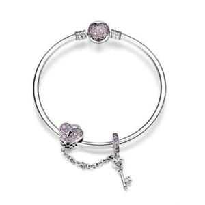 アクセサリー　ネックレスハートシルバーパドロックキーブレスレットcorazn amor candado llave plata de ley 925 autntica encanto pulsera b01