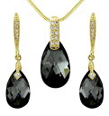 アクセサリー　ネックレスゴールドネックレスイヤリングスワロフスキーエレメントドロップhermoso 18k oro negro swarovski element gotas collar aretes joyera set