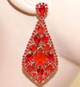 アクセサリー　ネックレスロッシイヤリングネットワークorecchini rossi donna cristalli pendenti lunghi strass eleganti red earrings bb4