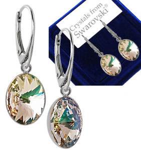 アクセサリー　ネックレススターリングシルバーピアススワロフスキーリヴォリpendientes de plata esterlina 925 swarovski verde luminoso oval rivoli cristales