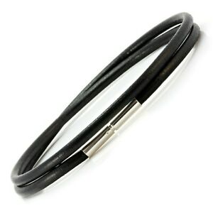 【送料無料】アクセサリー ネックレスシルバースイングブレスレットサラウンドダブルpara hombredamas pulsera de cuerocierre de giro plata de ley 3mm negro doble envolvente