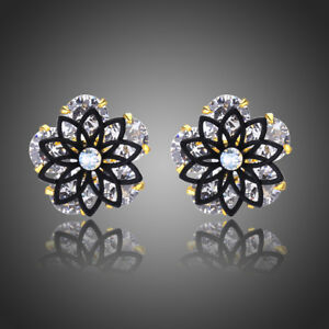 アクセサリー　ネックレスカラーキュービックジルコンイヤリングジュエリーピンbrillante brillante color blanco cubic zircon pendientes con pasador flor negro mujer joyas