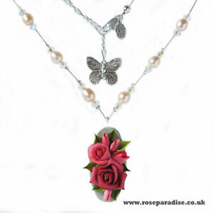 【送料無料】アクセサリー　ネックレスピンクバラメイドクリスタルチェーンpink rose bouquet collar de cristal de agua dulce perla boda dama de honor floral 4