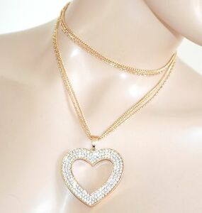 アクセサリー　ネックレスクオーレゴールドペンダントサンバレンティーノcollana donna lunga oro ciondolo cuore girocollo strass regalo san valentino e05