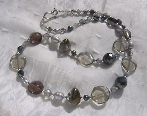 ̵ۥ꡼ͥå쥹ꥢ졼ѡcollier gris 64cm verre lampwork perles de...