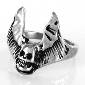 【送料無料】アクセサリー　ネックレススチールバットウイングスカルリングanillo acero bat winged skull