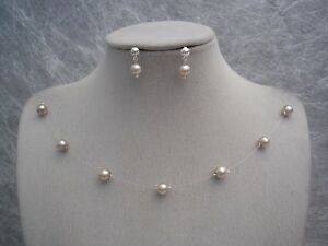 【送料無料】アクセサリー ネックレスメイドネックレスウエディングドレスフローティングイヤリングcollar y aretes perlas de dama de honor boda traje de novia de ilusin flotante 17c