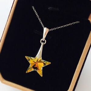 アクセサリー　ネックレススワロフスキーエレメントジュエリーネックレスペンダントシルバーボックスクリアestrella de cristal swarovski elementos collar colgante joyas caja de plata claro ab