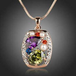 【送料無料】アクセサリー　ネックレスピンクゴールドカラージルコンペンダントチェーンネックレスchapado en oro rosa brillante varios colores zircon strass cadena collar colgante