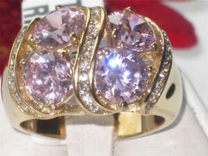 アクセサリー　ネックレスゴールドピンクサファイアステンレススチールリング1099 11ct oro zafiro rosa bastante cz anillo negrita espumoso de acero inoxidable 18ct