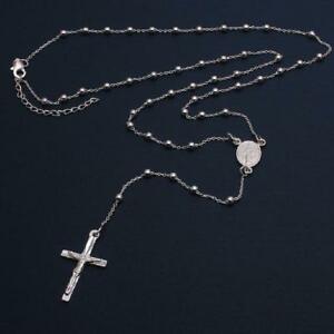 【送料無料】アクセサリー　ネックレススターリングシルバービーズネックレスクルスドロップplata de ley 3mm cuentas rosario collar con religioso charm amp; drop cruz