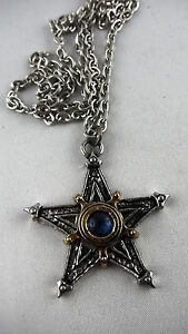 アクセサリー　ネックレスゴシックヌフpendentif alchemy gothic pentagramme bleu avec sa chaine etain anglais neuf