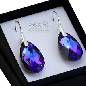 アクセサリー　ネックレスイヤリングスワロフスキークリスタルセットpendientes de plata esterlina 925set cristales de swarovski 22 mm pera heliotropo