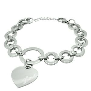 【送料無料】アクセサリー ネックレスリンクトレーラーブレスレットステンレススチールpreciosa pulsera de eslabones de acero inoxidable con remolque corazn grabado para 【送料無料】アクセサリー ネックレスリンクトレーラーブレスレットステンレススチールpreciosa pulsera de eslabones de acero inoxidable con remolque corazn grabado para
