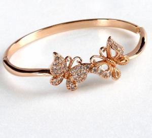 【送料無料】アクセサリー　ネックレスブレスレットキュービックオープンピンククリスタルローズゴールドメッキmujeres boda butterly abierta brazalete rosa cbica cz cristal chapado en oro rosa 57 mm